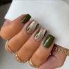 KXAMELIE Green Swirl Press on Nails Short Square Glitter Sequins Coffin Fake Nails for Women Girls Daily Wear,Cute Nails Press ons Salon False Nails Set view 1