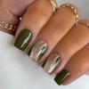 KXAMELIE Green Swirl Press on Nails Short Square Glitter Sequins Coffin Fake Nails for Women Girls Daily Wear,Cute Nails Press ons Salon False Nails Set view 2