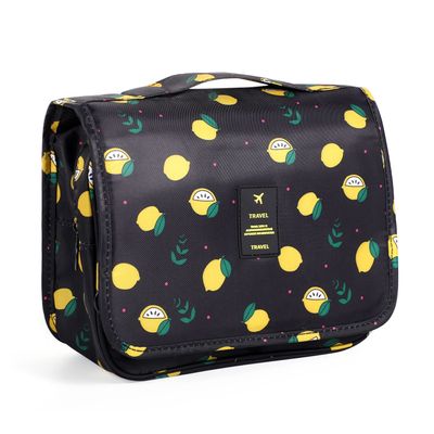 Pengxiaomei Toiletry Bag, Waterproof Hanging Cosmetic Bag Portable Travel Makeup Pouch Bathroom Bag Stocking Stuffers for Women Christmas Gifts(Black Lemon)