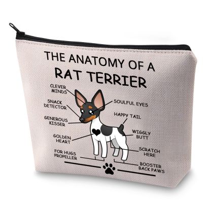 LEVLO Funny Terrier Lovers Gifts The Anatomy of A Rat Terrier Cosmetic Bags Terrier Veterinary Mom Travel Toiletry Bags (Rat Terrier)