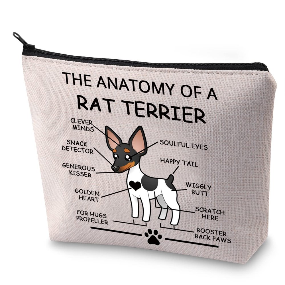 LEVLO Funny Terrier Lovers Gifts The Anatomy of A Rat Terrier Cosmetic Bags Terrier Veterinary Mom Travel Toiletry Bags (Rat Terrier)