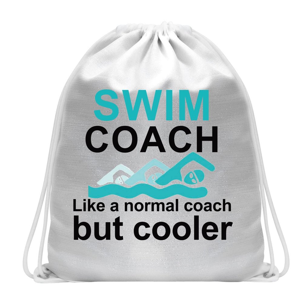 MBMSO Swim Coach Gifts Swimming Drawstring Bag Backpack Funny Swimming Coach Gifts Swim Coach Like a Normal Coach But Cooler (Swim Coach DS-white)