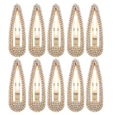 KALLORY Rhinestone Snap Hair Clips, 10pcs Glitter Water Drop Hairpins Crystal Metal Snap Hair Barrette for Women Wedding Hair Accessories
