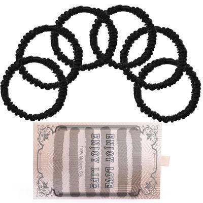 22 Momme 6PCS 100% Mulberry Silk Hair Ties Small Silk Scrunchies for Women Girls Curly Thick Thin Hair .Women's Black Cute Satin Sleepy Bulk Hair Tie Scrunchie Sleep