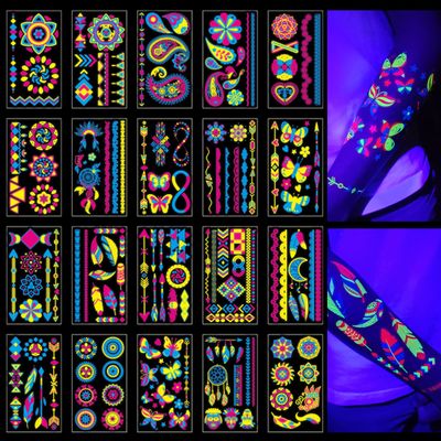 Glow in the Dark Tattoos 172 PCS  Glow in the Dark Party Supplies, Neon Body Paint Be UV Blacklight Reactive Face Temporary Tattoos for Adults, Teens | Neon Accessories, Party Favors & Decorations