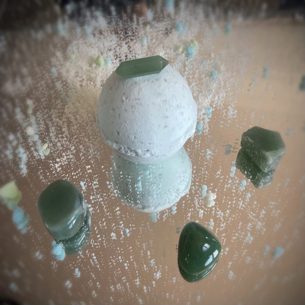 Throat Chakra Bath Bomb with Green Aventurine Crystal