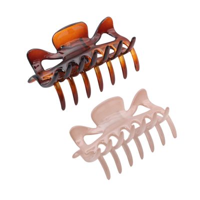 Parcelona French Classic Small 2.5" Celluloid Set of 2 Jaw Hair Claw Clips for Women and Girls (Blush Pink-Tortoise Shell)
