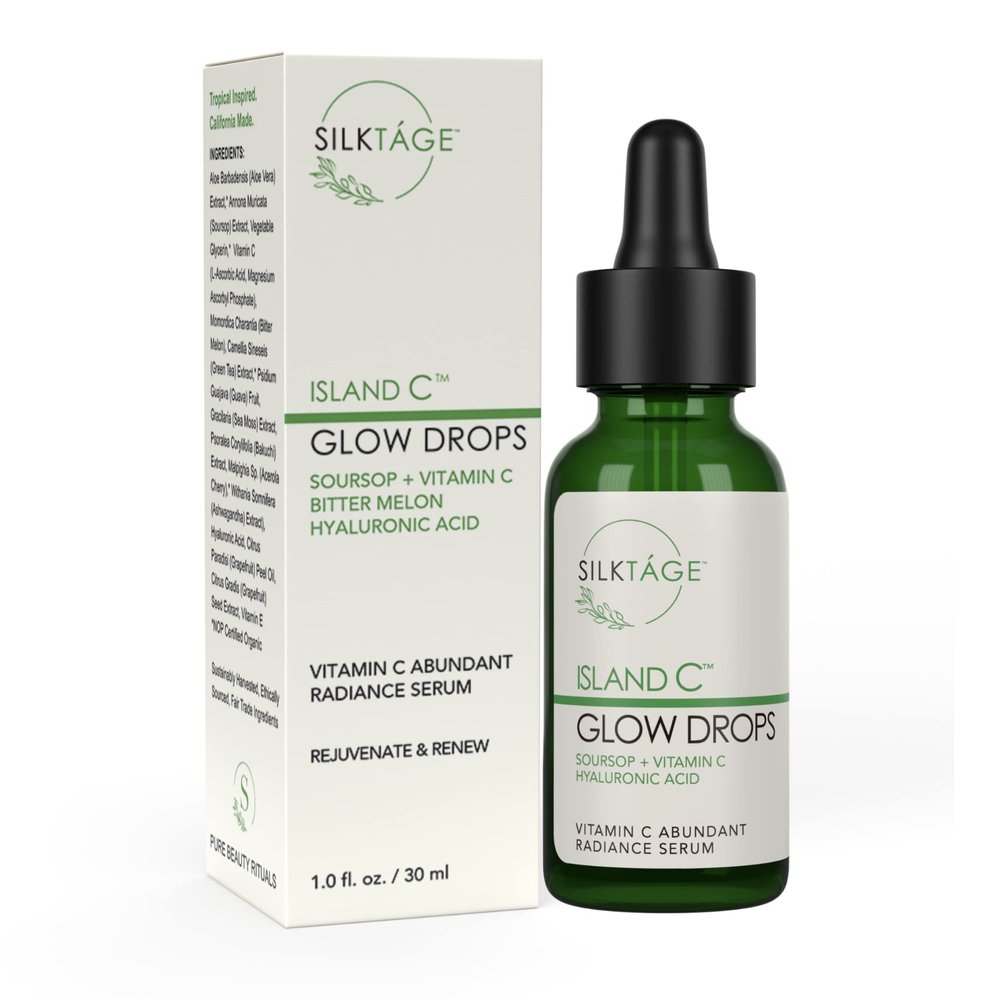 SILKTAGE Island C Glow Drops - Anti Aging Soursop Vitamin C Face Serum with Hyaluronic Acid & Bitter Melon - Evens Skin Tone, Wrinkles, 1 Fl Oz