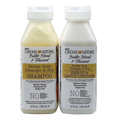 Creme of Nature Butter Blend & Flaxseed Shampoo, Conditioner for Curly, Coily, Shrinkage - Prone Hair Styling Bundle Collection Set 2 PCS