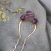 Amethyst Hair Stick Handmade Quartz Hairpin Headdress Jewelry Hairpin Hair Accessories Amethyst Magic Gift (Color : Light Yellow Gold Color) view 1