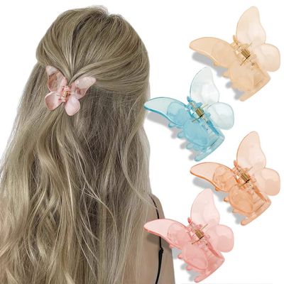 ATODEN Butterfly Hair Accessories - 4 Pcs Transparent Acrylic Claw Clips for Women's Thick, Thin, and Medium Hair
