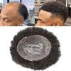 Afro Men's Toupee For Black Mens Weave Afro Human Hair Unit Kinky Curly Afro Toupee For Black Men Hair Pieces African American Durable Injection PU with Breathable Holes Man Weave (8''*10'', 1# JET BLACK 6MM-WAVE) view 1