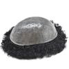 Afro Men's Toupee For Black Mens Weave Afro Human Hair Unit Kinky Curly Afro Toupee For Black Men Hair Pieces African American Durable Injection PU with Breathable Holes Man Weave (8''*10'', 1B# OFF BLACK 10MM-WAVE) view 2