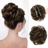 RUWISS Claw Clip Messy Bun Hair Piece Real Human Hair Buns Wavy Curly Chignon Hair Bun Extensions Tousled Updo Hair Buns Claw Clip Ponytail Hairpieces (Dark Brown with Golden Blonde) view 1
