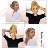 RUWISS Claw Clip Messy Bun Hair Piece Real Human Hair Buns Wavy Curly Chignon Hair Bun Extensions Tousled Updo Hair Buns Claw Clip Ponytail Hairpieces (Dark Brown with Golden Blonde) view 2