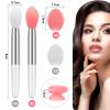 Newtay 20 Pcs Silicone Lip Brush Covers and Brushes for Reusable Lip Mask Eyeshadow Balm and Other Cream Makeup Products(Pink, White) view 2