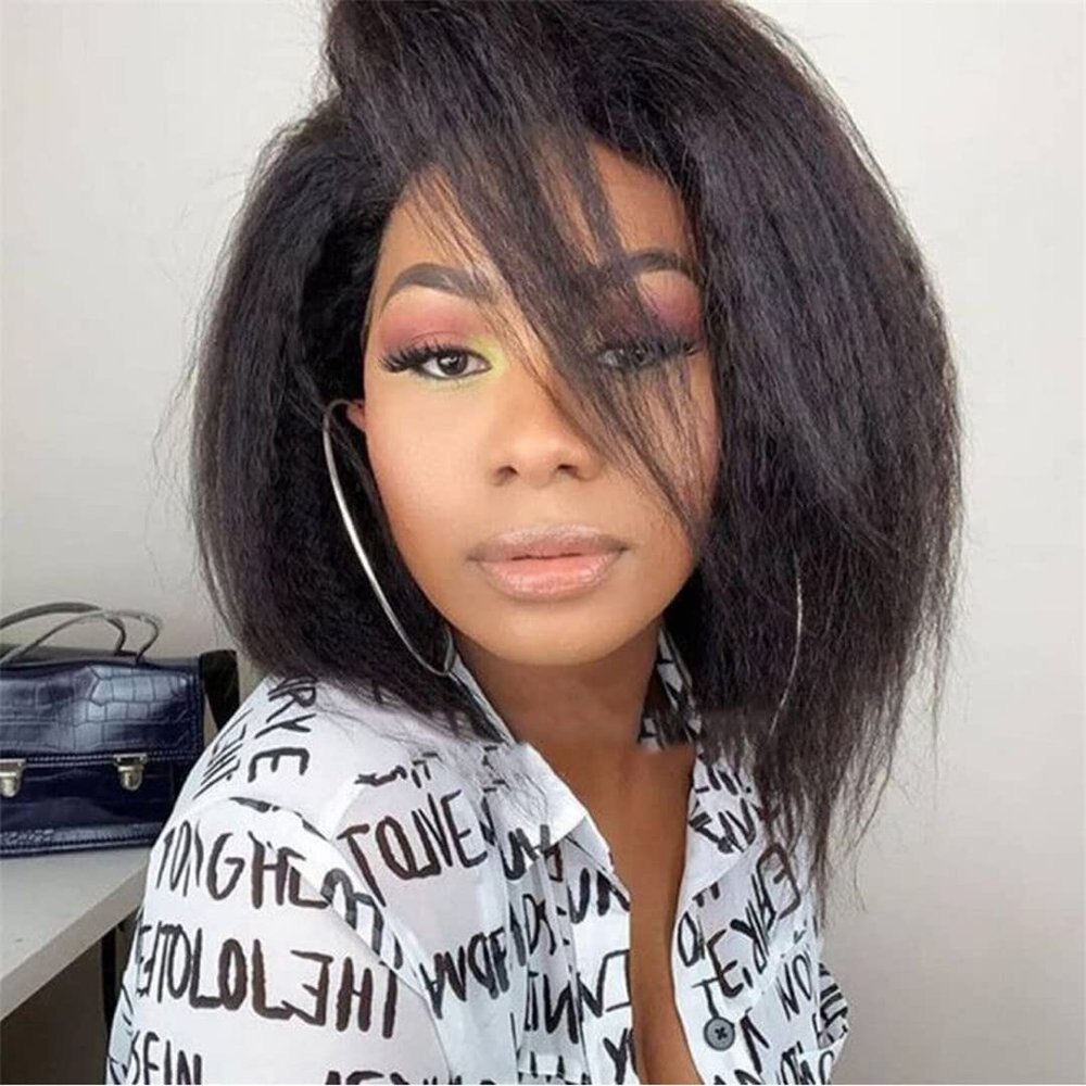 13X4 Lace Front Wig Brazilian Kinky Straight Human Hair Bob Wigs 4X4 Lace Closure Pre Plucked Remy Wigs For Black Women 13x4 lace front 10inch 150%