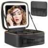 Extrei Gent Makeup Travel Train Case with Mirror LED Light 3 Adjustable Brightness Large Cosmetic Bag Portable Storage Adjustable Partition Waterproof Makeup Brushes Make up Jewelry Gift for Women view 1