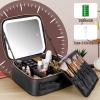 Extrei Gent Makeup Travel Train Case with Mirror LED Light 3 Adjustable Brightness Large Cosmetic Bag Portable Storage Adjustable Partition Waterproof Makeup Brushes Make up Jewelry Gift for Women view 2