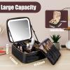 Extrei Gent Makeup Travel Train Case with Mirror LED Light 3 Adjustable Brightness Large Cosmetic Bag Portable Storage Adjustable Partition Waterproof Makeup Brushes Make up Jewelry Gift for Women view 3