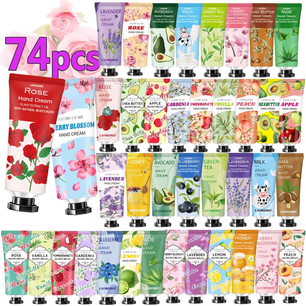 74 Pack Bulk Hand Cream,Stocking Stuffers for Teen Girls,Christmas Gifts for Coworkers,Teacher, Appreciation Gifts,Bulk Gifts for Nurse,Small Party Return Gifts,Travel Size Hand Lotion for for Women