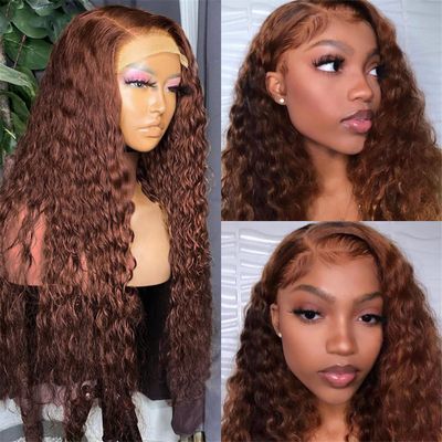 13X4 Transparent Dark Brown Deep Wave Frontal Wig Chocolate Brown Pre Plucked Lace Front Human Hair Wigs 4X4 Closure Wig 13x4 Transparent Wig 28inch