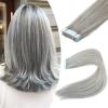 Fenicy Gray Hair Extensions Tape in Real Human Hair Seamless Skin Wefts Invisible Tape-on Hair Extensions Silky Straight Color Grey 16inch20pcs view 1
