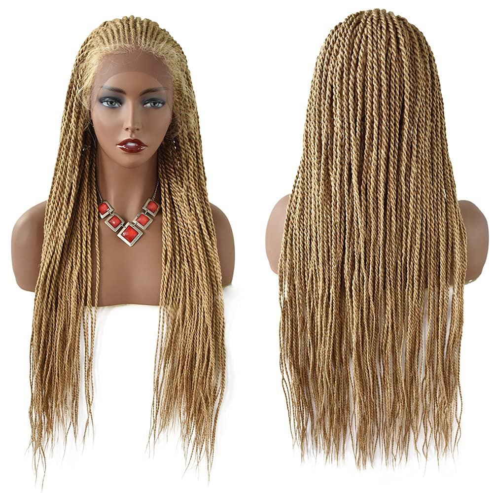 30 Box Braided Wigs For Black Women 4 3/4X13 Lace Front with Baby Hair Micro Twist Synthetic Cornrow Wigs Lightweight Famale Tribal Braids Wigs