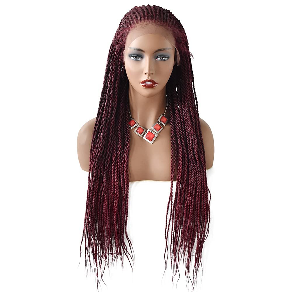 30 Box Braided Wigs For Black Women 4 3/4X13 Lace Front with Baby Hair Micro Twist Synthetic Cornrow Wigs Lightweight Famale Tribal Braids Wigs