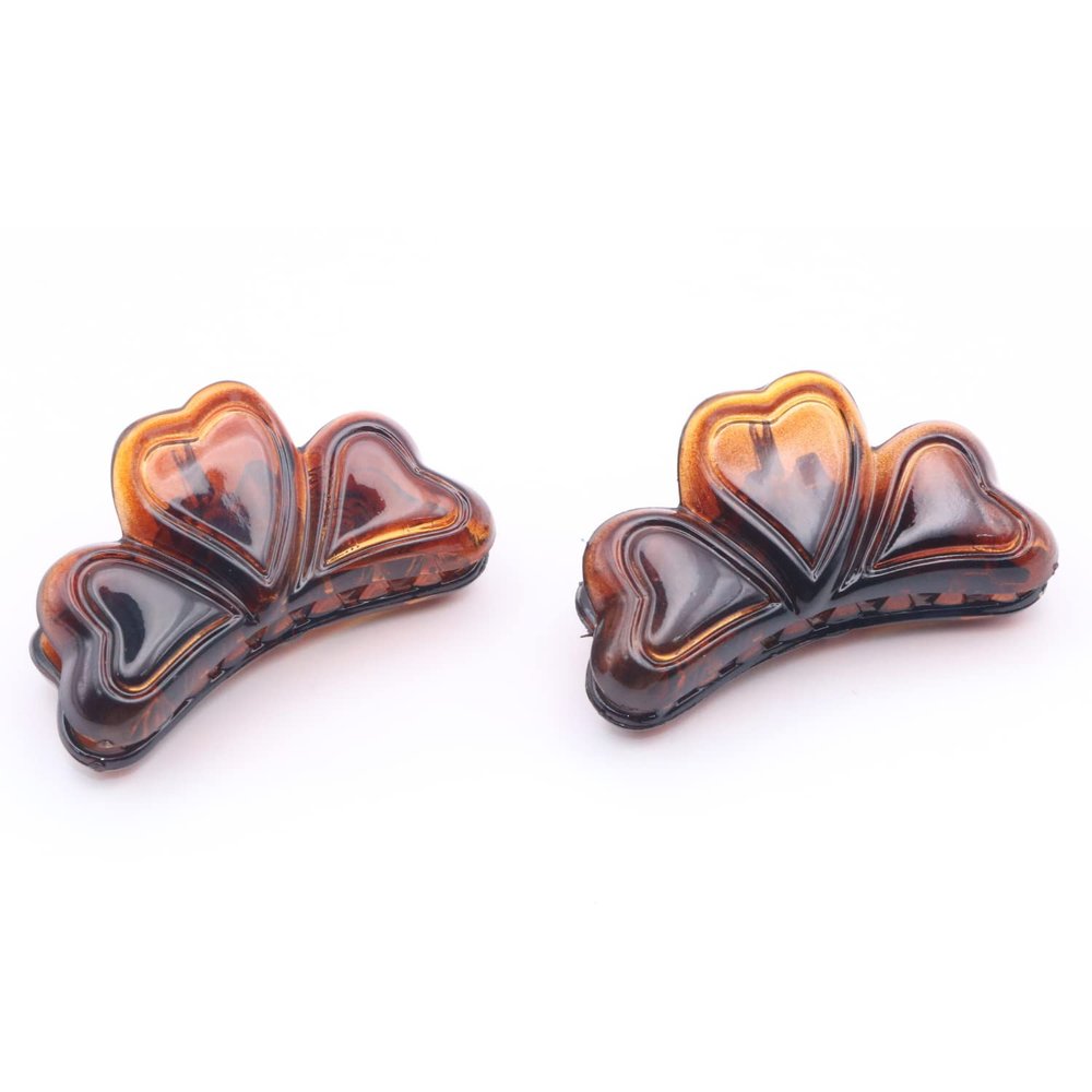 Parcelona French Love Hearts Very Small 1 3/4" Celluloid Acetate Set of 2 Claw Clips for Thin Hair Durable Fashion Hair Styling Clips Women Hair Accessories Girls Hair Clips Claw, Made in France (Tortoise Shell)