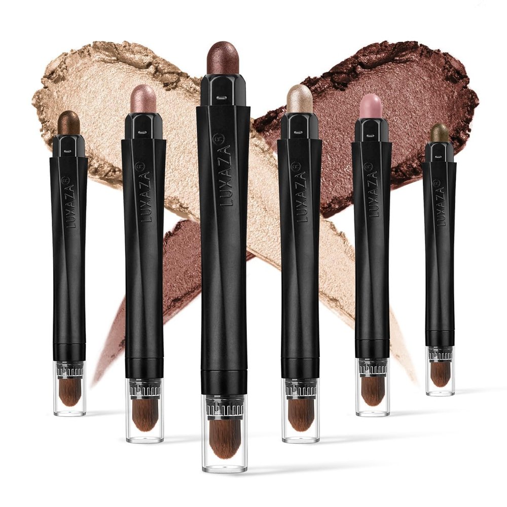 LUXAZA 6PCS Cream Eyeshadow Stick Makeup Sets, Neutral Red brown Eyeshadow Pencil,Metallic And Matte Shimmer Eye Shadow Eye Brightener Stick Pencil Crayon, A06-Pink Neutral