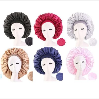 DEPHNARSA Extra Large Sleep Cap Jumbo Cap Large Satin Bonnet with Comfort Elastic Band (H-Asst 6PK)