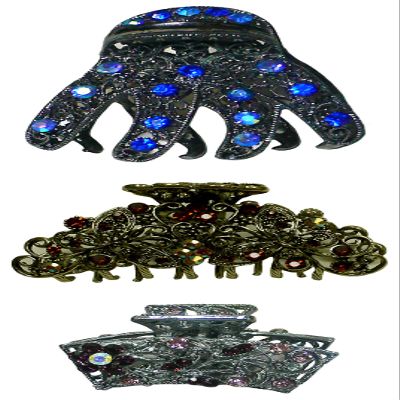JCGY Set of 3 Crystal Jaw Clips Metal Claws, Unique 3 Styles Combo 3 Colors Hairclaws for Hair StylingGLnSapStpzAme