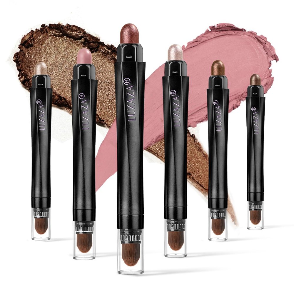 LUXAZA 6PCS Eyeshadow Stick Makeup Sets, Crease-Proof Shadow,Metallic And Matte Shimmer Eye Shadow Eye Brightener Stick Pencil Crayon, B01-Pink Brown