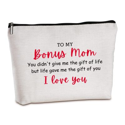 Bouns Mom Birthday Gifts from Daughters Zipper Travel Makeup Bag Mothers Day Gifts from Son or Daughter Best Mom Gifts Personalized Gifts for Bonus Mom for Christmas Thanksgiving Unique Gifts