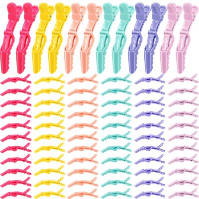 100 Pcs Alligator Sectioning Hair Clips Bulk for Women Plastic Non Slip Styling Clips with Wide Teeth Colorful Double Hinged Design Crocodile Claw Hairpin Braider Essential for Salon Cutting, 6 Colors
