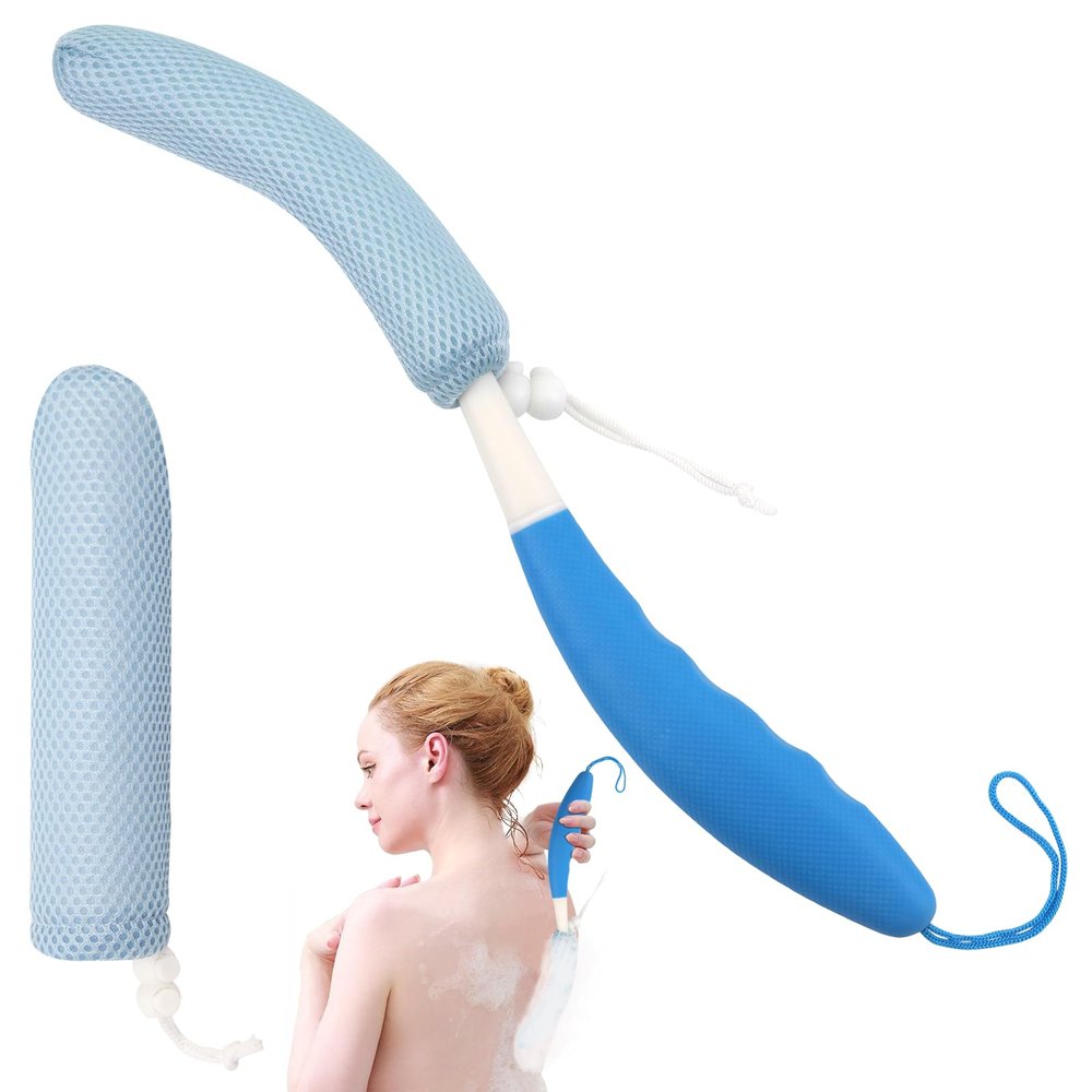 KkaFFe Shower Brush with Long Handle15.35" Back BrushLong Back Scrubber for Men WomenLong Handled Sponge Body Exfoliator, Loofah Back Scrubber for Aid Bathing