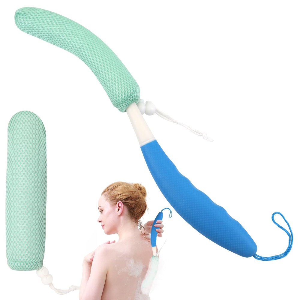 KkaFFeKkaFFe Shower Back Brush With Long Handle, 15.35" Body Brush, Back Scrubber for Men Women, Handled Sponge Body Exfoliator, Loofah Scrubber for Aid Bathing