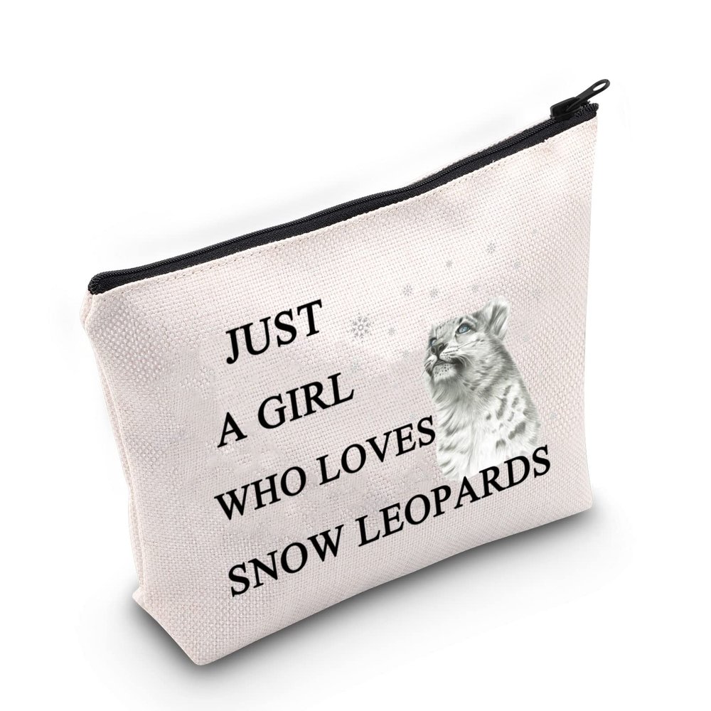 G2TUP Snow Leopards Lover Gift Who Loves Snow Leopards Makeup Bag Wild Cat Big Cat Cosmetic Bag Animal Lover Gift Zipper Travel Pouch (Loves Snow Leopards White Bag)