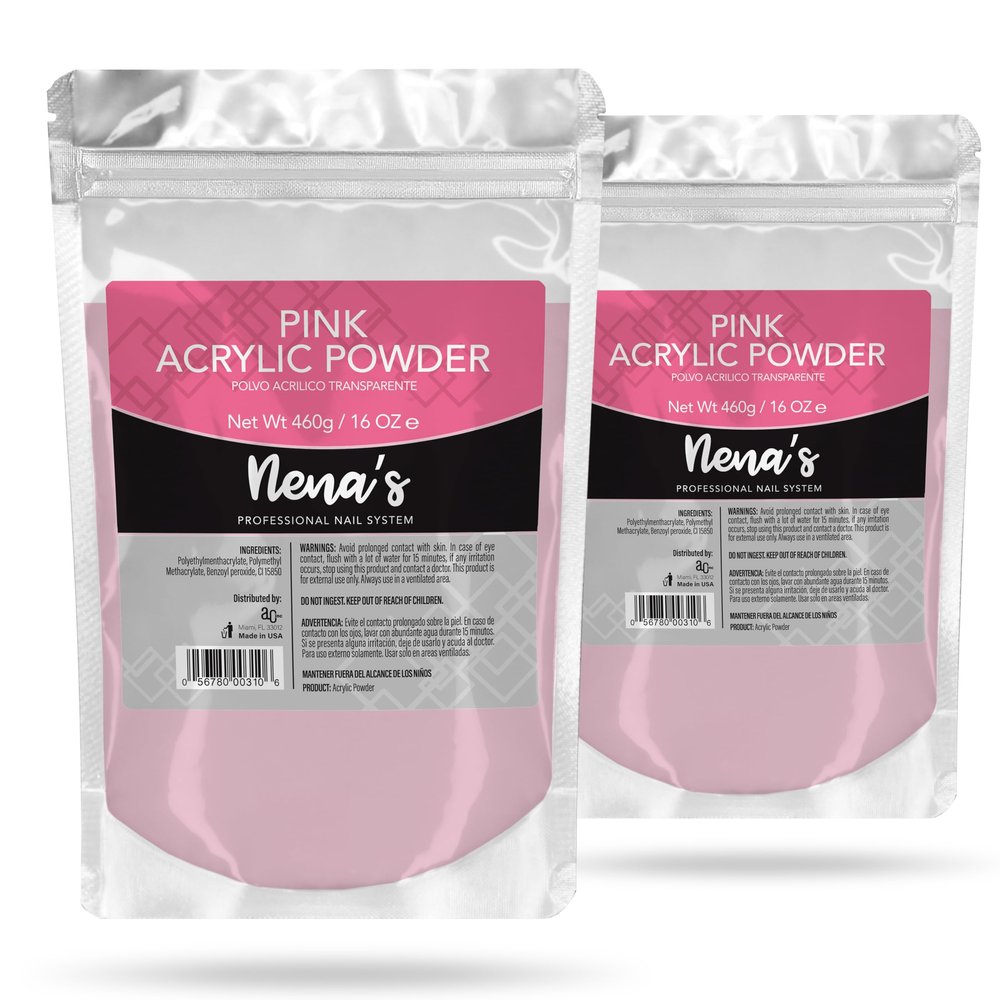 2 set- Nena's Superior Sculpting Powder Professional Acrylic Nail System Clear Blush Pink Medium Pink 16 oz 460 g (Pink).