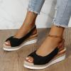 oiangi Wedge Sandals for Women Casual Summer Fish Mouth Open Toe Slingback Buckle Hemp Rope Platform Sandals Comfortable Outdoor Ladies Shoes Sandalias Black view 2