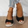 oiangi Wedge Sandals for Women Casual Summer Fish Mouth Open Toe Slingback Buckle Hemp Rope Platform Sandals Comfortable Outdoor Ladies Shoes Sandalias Black view 4