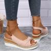 oiangi Wedge Sandals for Women Casual Summer Fish Mouth Open Toe Slingback Buckle Hemp Rope Platform Sandals Comfortable Outdoor Ladies Shoes Sandalias Pink view 3