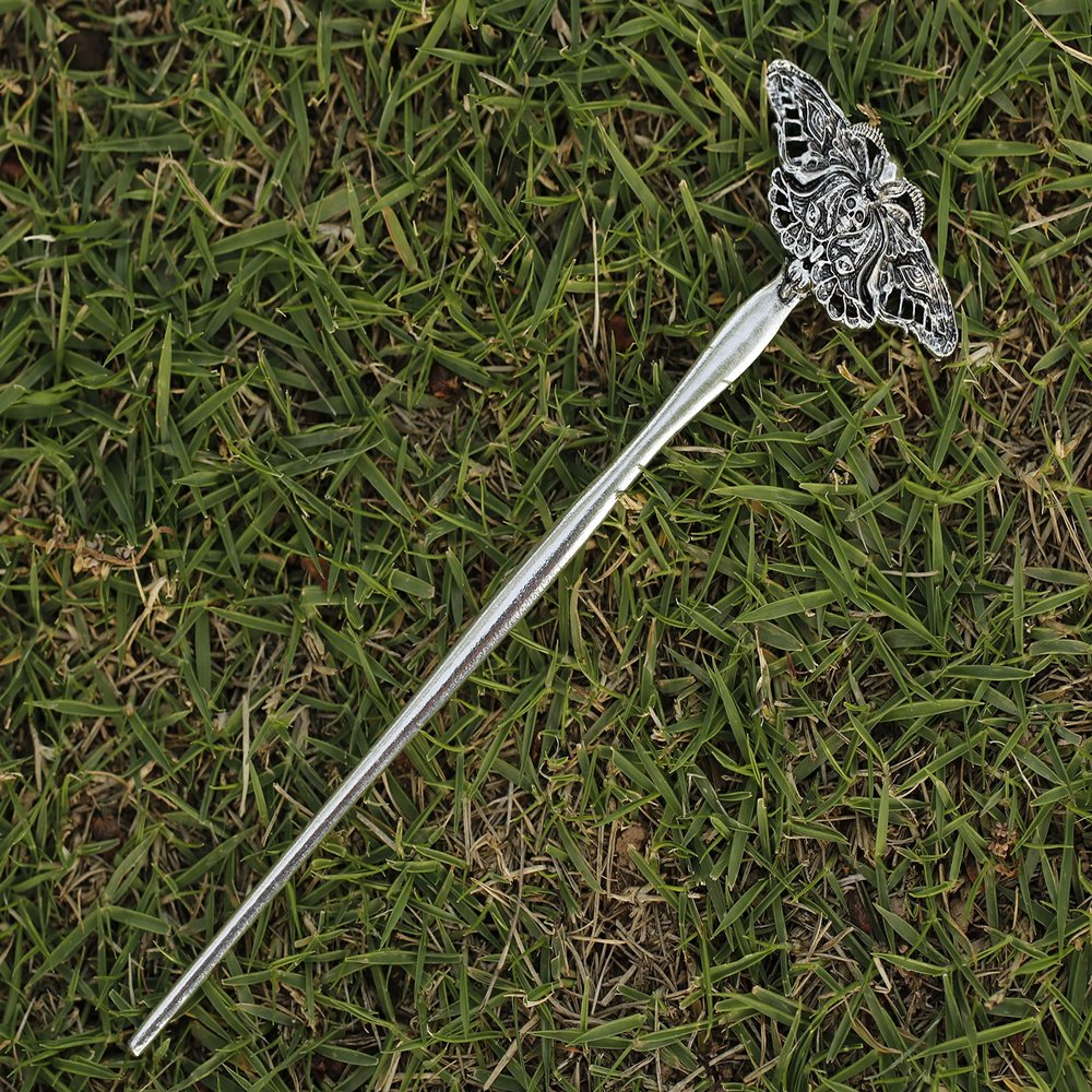 Skull Hair Stick Accessories Death Moth Hairpin Accessories Hair Accessories Headdress Wand Gift (Color : Silver Plated)