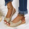 oiangi Wedge Sandals for Women Casual Summer Fish Mouth Open Toe Slingback Buckle Hemp Rope Platform Sandals Comfortable Outdoor Ladies Shoes Sandalias Beige view 2