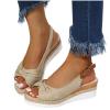 oiangi Wedge Sandals for Women Casual Summer Fish Mouth Open Toe Slingback Buckle Hemp Rope Platform Sandals Comfortable Outdoor Ladies Shoes Sandalias Beige view 3
