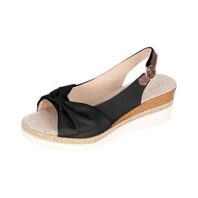 oiangi Wedge Sandals for Women Casual Summer Fish Mouth Open Toe Slingback Buckle Hemp Rope Platform Sandals Comfortable Outdoor Ladies Shoes Sandalias Black