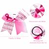 20 Pieces 7 Inch Breast Cancer Awareness Cheer Hair Bows Ponytail Holder Large Glitter Pink Ribbon Hair Bows Accessories Elastic Band Handmade for Teens Women view 2