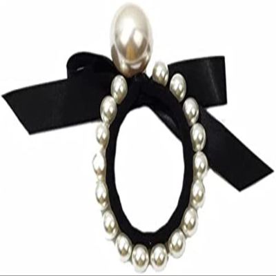 2ps Hair Rope with Pearls Korean Fashion Small Incense Wind Rubber Band Female Tie Head Net Red Ins Black Ribbon Hair Rope Hair Ring