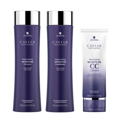 Alterna Haircare CAVIAR Anti-Aging Replenishing Moisture Shampoo, Conditioner, CC Cream Regimen Starter Set | Protects, Restores and Hydrates | Sulfate Free